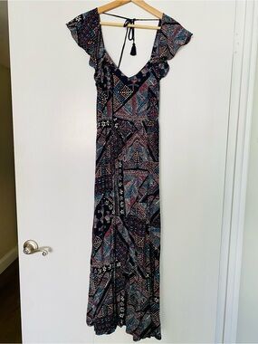 oysho halter dress | Dresses | Black Metallic Multicolor Maxi Flowy Maxi Silhouette